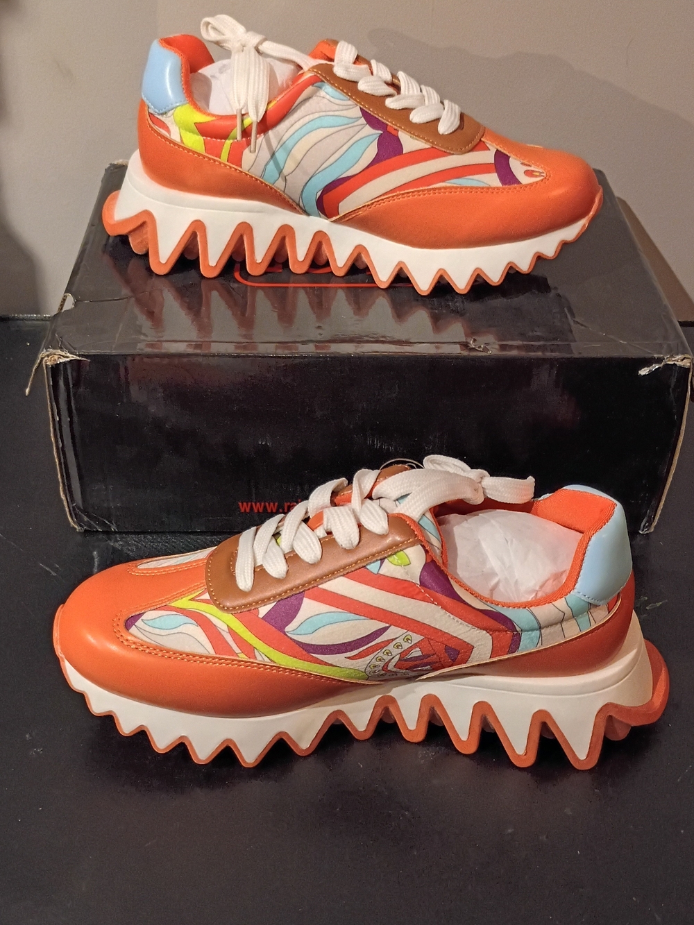 Rouge! Orange Multicolor Wave-Print Platform Sneakers